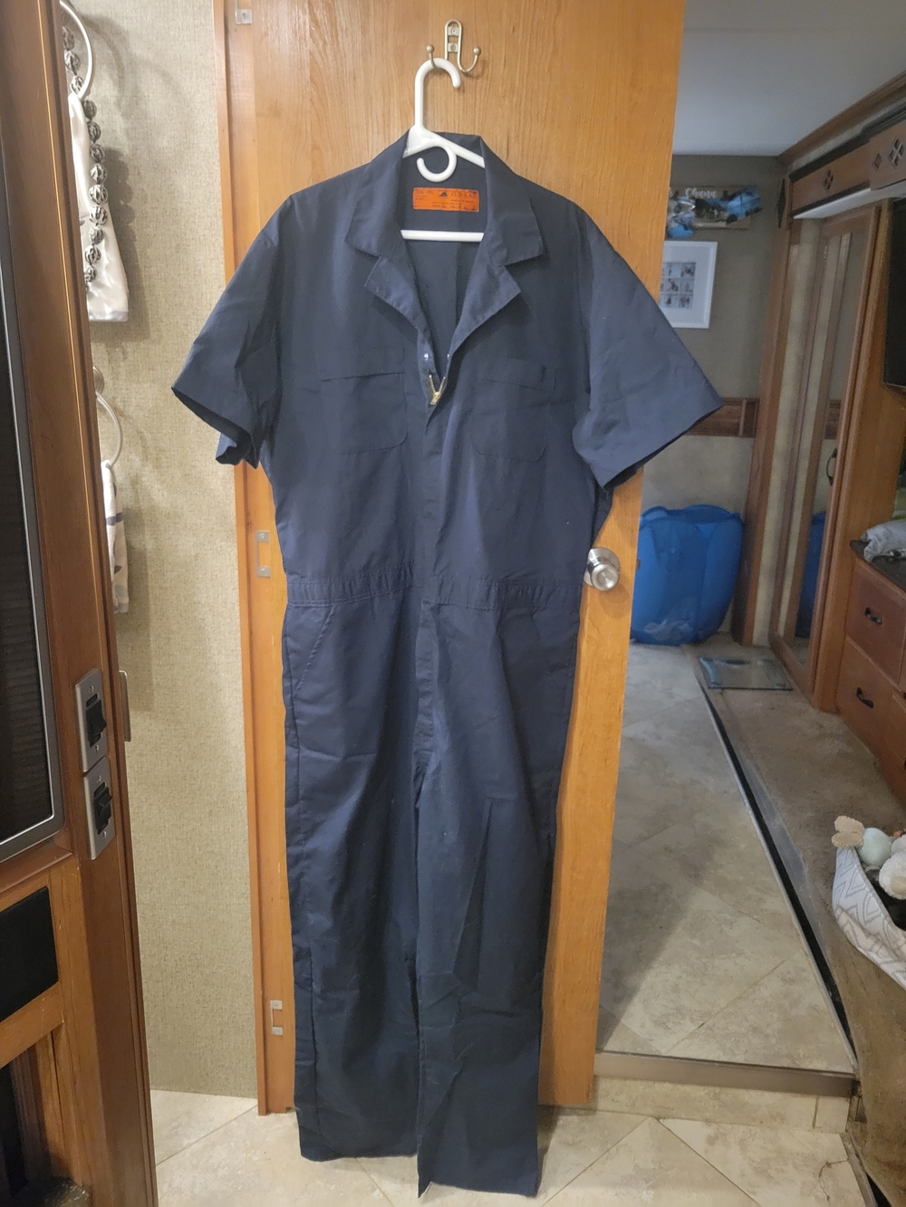 Mens Navy Short-Sleeve Utility Jumpsuit